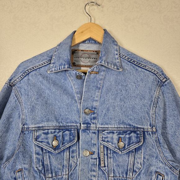 VTG 90s Limited Denim Cropped Jean Jacket sz M Blue Retro Streetwear Biker - Picture 2 of 16